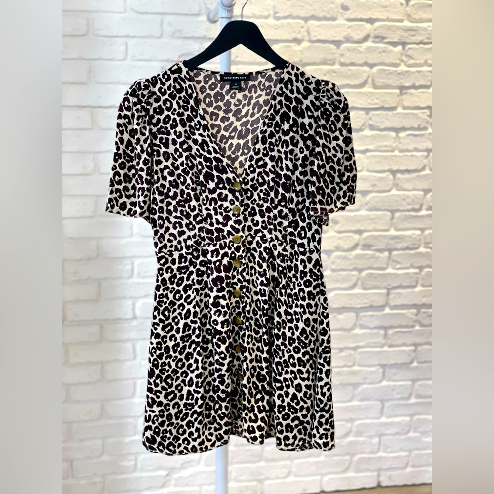 Something Navy Leopard Print Skate Dress | Button Down | XS